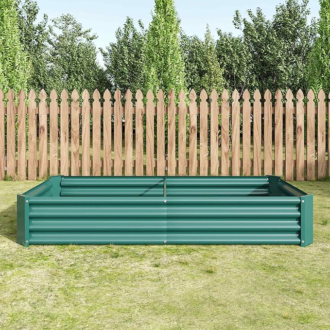 Raised Garden Beds Outdoor, Rectangle Galvanized Metal Planter Box with Kit, Above Ground Garden Bed for Vegetables Herbs Flowers and Plants (Green, 6×3×1)