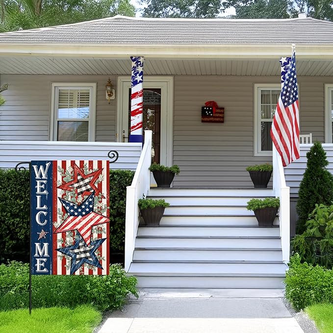 Welcome 4th of July Garden Flags 12x18 Inch Double Sided, Patriotic American Stars and Stripes Small Summer Decoration for Holiday Yard Memorial Day,250th Years America Anniversary Outdoor Decor