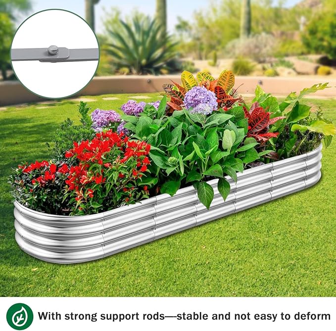 2pcs 8x2x1FT Raised Garden Beds Outdoor Kit, Galvanized Oval Planter Box, Metal Bottomless Elevated Garden Boxes Set for Planting Vegetables, Fruits, Flowers, Silver