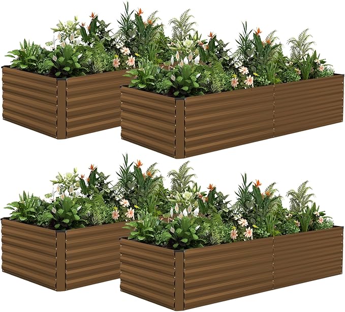 8x4x2 ft Outdoor Raised Garden Bed, Large Metal Planter Raised Beds, Planters for Outdoor Plants for Vegetables, Flowers, Herbs, Fruits, and Succulents.(4 Pcs)