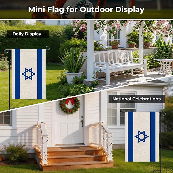 Israel Garden Flag 12 x 18 Inch, Israeli Yard Flag Double Sided Burlap Outdoor Decor for Porch, Lawn, Mailbox, National Celebrations