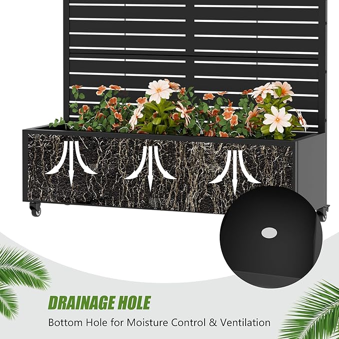 Casaphoria 47"x47" Metal Raised Garden Bed with Trellis(2 Pack), Outdoor Planter Box with Wheels & Drainage Holes for Climbing Plants, Flowers, Elevated Garden Kit with Privacy Screen, Black-Louvered