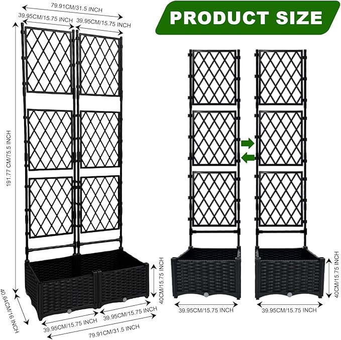 Planter with Trellis - Raised Garden Bed with Trellis 75.5"x31.5"x16", Privacy Screen Planter Box with Drainage Hole, Outdoor Raised Garden Bed for Climbing Plants