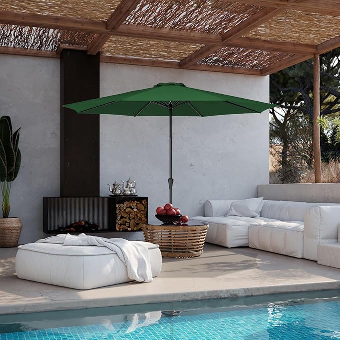 JEAREY 11' Patio Umbrellas Outdoor Table Market Umbrella w/Crank, 8 Sturdy Ribs, UV Protection Windproof for Garden, Deck, Backyard, Pool(Dark Green)