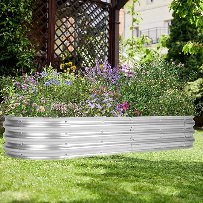 5.9 x 2 x 1 Ft Galvanized Raised Garden Bed Kit, Outdoor Oval Planter Box for Vegetables, Flowers, Herbs, Deep Rooted, Silver