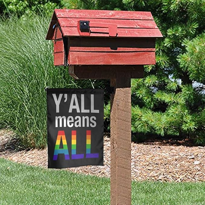 Y'All Means All Lgbtq Garden Banner 12 X 18 Inch Vertical Double Sided For Lawn Garden House Indoor Outdoor Decor