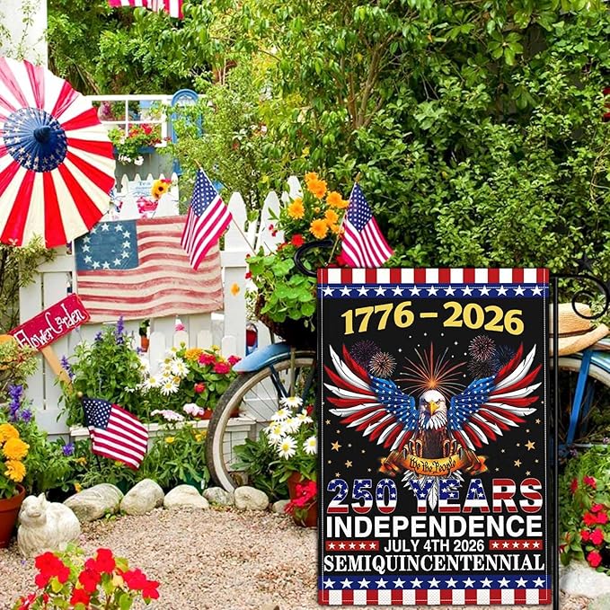 250 Year American Anniversary Flag Patriotic 250th Anniversary USA Flag 4th of July We The People 1776 Garden Flags for Outside 12x18 Inch Double Sided Outdoor Decorations