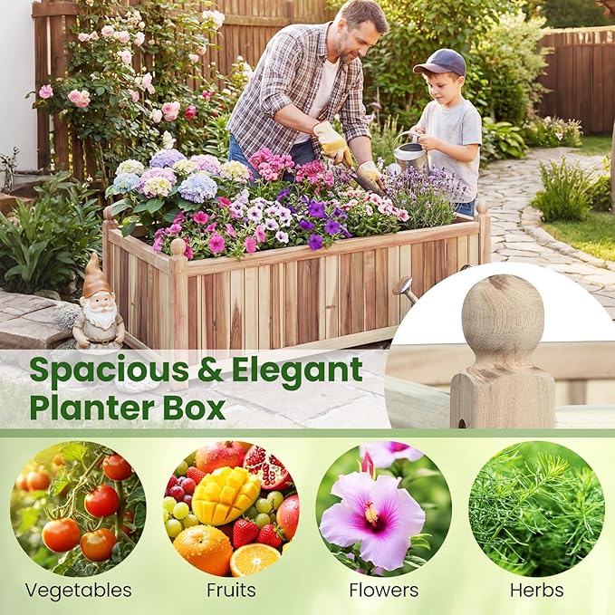 Giantex Acacia Wood Raised Garden Bed, 44"x23"x16" Rectangular Planter Box w/Black Liner for Growing Vegetable Flower Herb Fruit, Easy Assembly, Outdoor Planting Bed for Backyard, Garden, Lawn