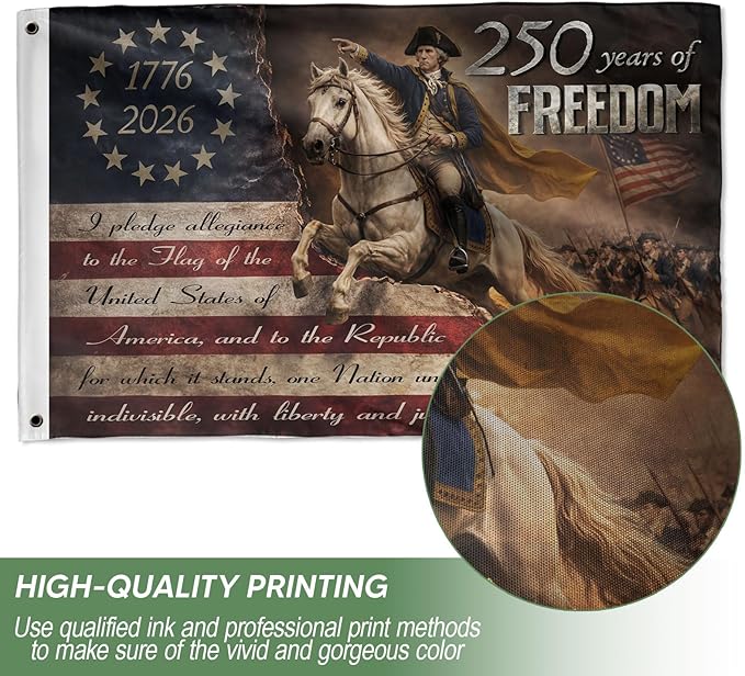 250th Anniversary Banner, 250 Years Of Freedom Flag 4x6 Ft, 250 Anniversary Usa Flag With Brass Grommets, Front & Back Printed, Patriotic Flags Decor House, American Flags With Eagle 1