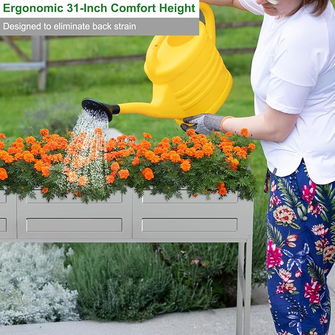 PINPON 31" Tall Galvanized Raised Garden Bed with Legs, 48x12x31in Elevated Metal Planter Box for Outdoor Vegetables, Herbs, Flowers - 300lb Capacity for Backyard, Patio, Balcony