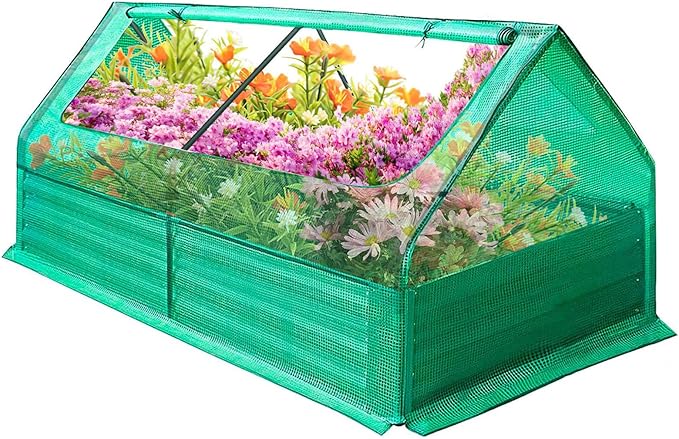 3-in-1 3*6*3Ft Greenhouse, 0.6 mm Thickness Galvanized Raised Garden Bed with Open-Ended Base, Portable Mini Greenhouse with Double Windows, Raised Beds for Gardening Herbs Flowers, Green