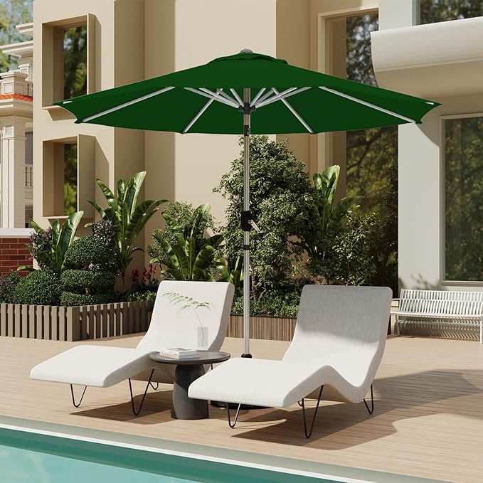 9FT Aluminum Outdoor Patio Umbrella, Fade-Resistant Market Umbrella with Push Button Tilt Function, 8 Sturdy All-Aluminum Ribs for Gardens, Patios, Backyards & Pools
