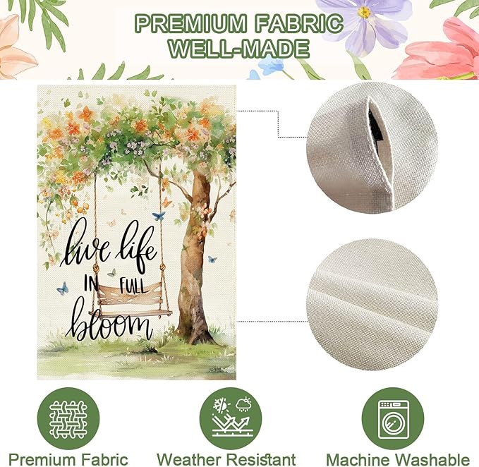Baccessor Spring Summer Garden Flag 12.5 x 18 Inch, Floral Tree Swing Double Sided Burlap Welcome Small Yard Flag Seasonal Holiday Lawn Proch Outdoor Outside Decor