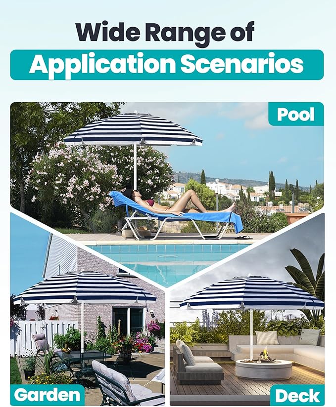 OutdoorMaster Beach Umbrellas for Sand with Sandbag & Anchor, 7.2ft Adjustable Umbrella for Beach Heavy Duty Wind, Portable UPF50+ Sunshade with Carry Bag for Patio
