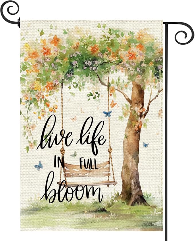 Baccessor Spring Summer Garden Flag 12.5 x 18 Inch, Floral Tree Swing Double Sided Burlap Welcome Small Yard Flag Seasonal Holiday Lawn Proch Outdoor Outside Decor