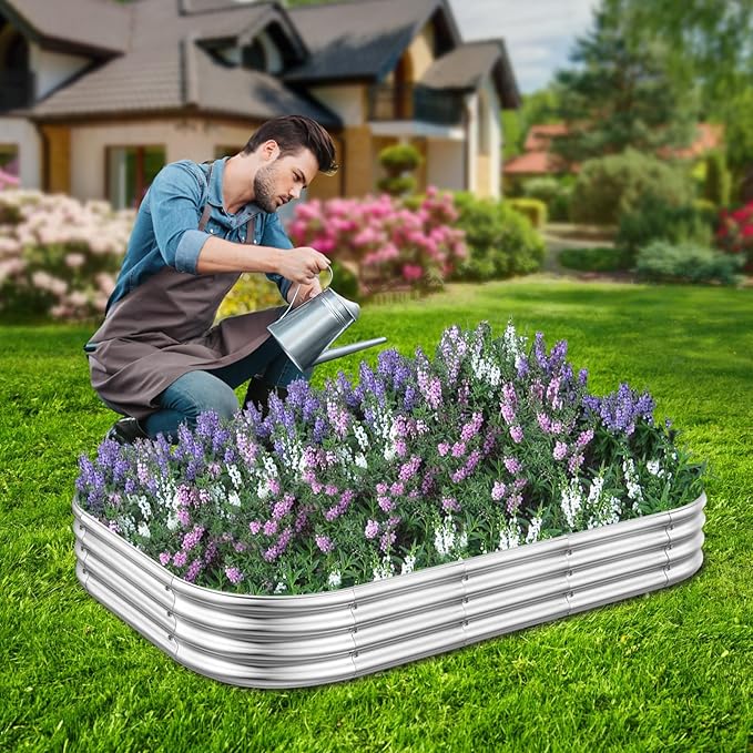 Galvanized Raised Garden Beds, Outdoor Raised Garden Boxes, Oval Large Bottomless Metal Elevated Garden Bed Planter Box for Vegetables, Fruits, Flower (1pcs, 5x3x1 ft)
