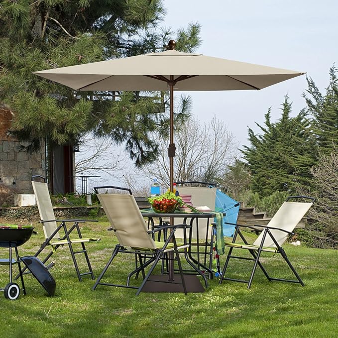 EliteShade USA 10-Year-Non-Fading 6.5x10Ft Rectangular Market Umbrella Patio Umbrella Outdoor Table Umbrella with Ventilation, Antique Beige
