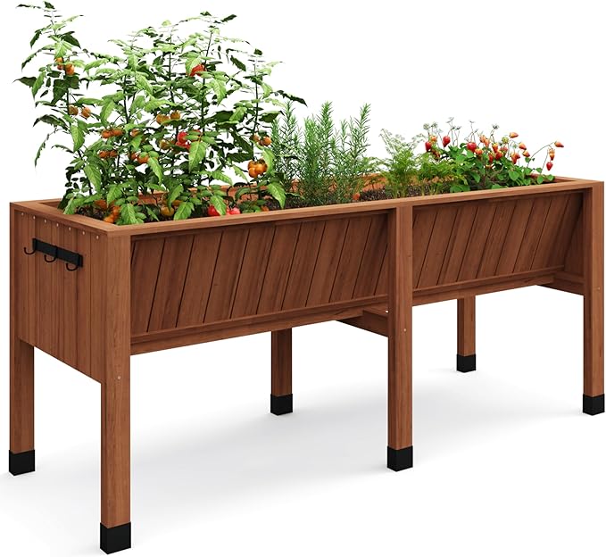 GarveeLife 72x26x30in Raised Garden Bed With Legs, Wooden Elevated Raised Garden Beds Outdoor for Growing Vegetables and Herbs, Big Sturdy Standing Garden Bed Planter Box - Enhanced Depth, Acorn Brown