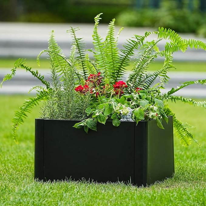 Garvee 20" Square Metal Planter Box with Drainage Holes & Rounded Corners, Modern Heavy Duty Steel Raised Garden Bed, Complete Snap-On Kit for Patio, Balcony, Garden Decor