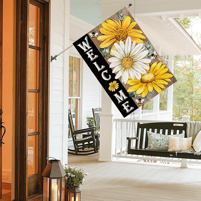 AVOIN colorlife Summer Floral House Flag 28x40 Inch Double Sided Outside, Daisy Sunflower Welcome Seasonal Yard Outdoor Flag