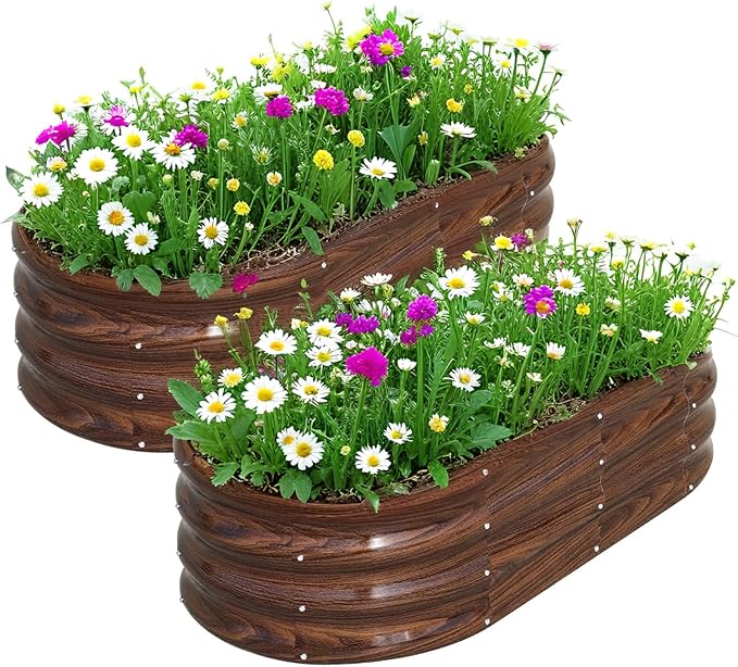 2 Pack Raised Garden Bed, Raised Beds for Gardening Outdoor for Vegetables and Flowers Ground Planter Box, Galvanized Metal Planter Grow Garden Box，4x2x1ft