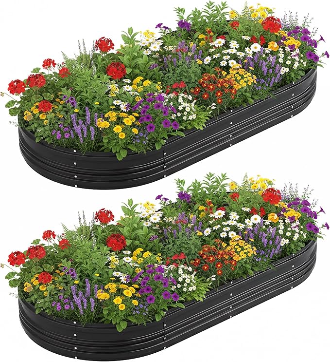 WORKPRO 2PK 8x4x1ft Outdoor Galvanized Raised Garden Bed, Easy Assembly Planter Raised Beds for Vegetable, Flowers, Herbs, Black