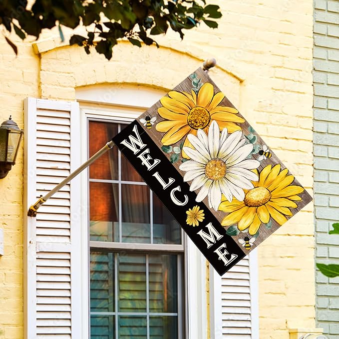 AVOIN colorlife Summer Floral House Flag 28x40 Inch Double Sided Outside, Daisy Sunflower Welcome Seasonal Yard Outdoor Flag