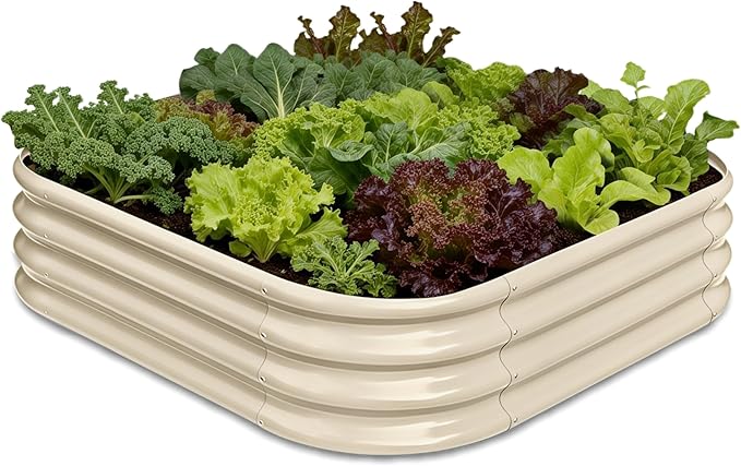 4x4x1 ft Galvanized Raised Garden Bed Kit, 12" Tall Metal Raised Planters for Outdoor Plants, Vegetables, Herbs, Above Ground Raised Flower Bed for Outside Small Space Gardening - Sand Beige