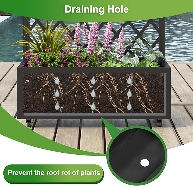 Casaphoria 72"x35" Metal Raised Garden Bed with Trellis(2 Pack), Outdoor Planter Box with Wheels & Drainage Holes for Climbing Plants, Flowers, Elevated Garden Kit with Privacy Screen, Black-Laurence