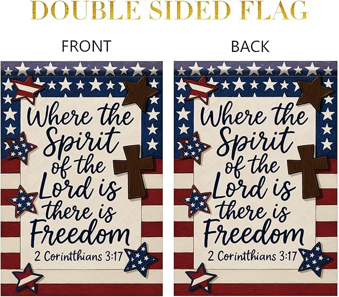 Christian Garden Flags For Outside 12x18 Inch Double Sided Religious Patriotic American God Family Country Bible Verse Jesus Faith Yard Decor Where The Spirit Of The Lord Is There Is Freedom