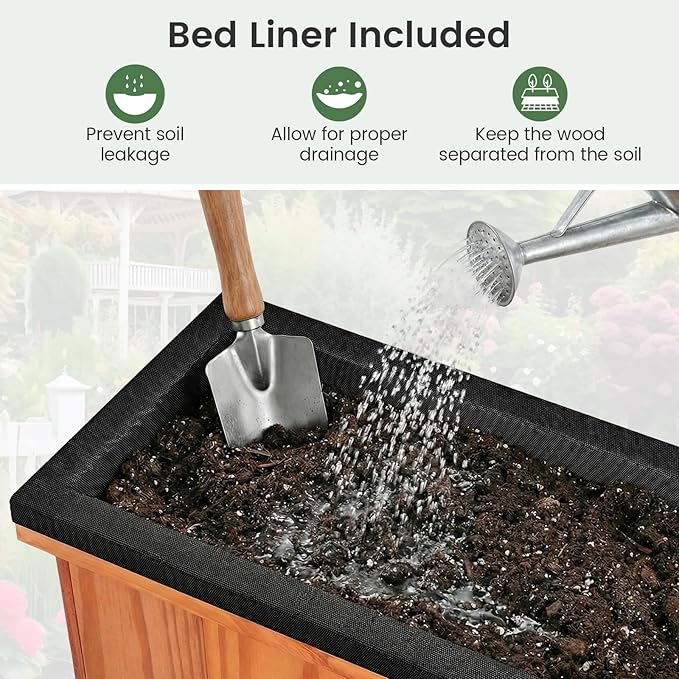 S AFSTAR Wooden Raised Garden Bed with Drainage Holes & Liner, Solid Fir Wood Planter Box for Flower Vegetable Herb, Outdoor Indoor Gardening Kit for Balcony Patio Backyard (40" x 13" x 12")
