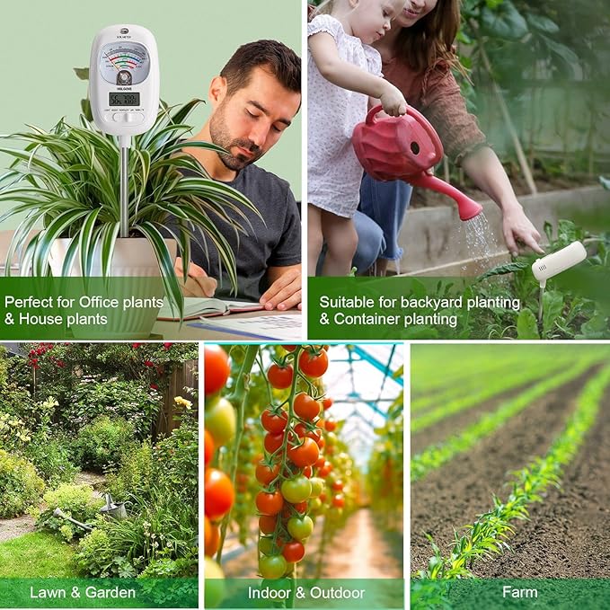 HSLGOVE Soil Test Kit, 7-in-One Soil Moisture Meter/Soil PH Meter/Fertility, Dual Screen Soil Tester w/Digital Soil Temp/Air Temp&Humidity for Plants Gardening,Lawn,Farm Indoor&Outdoor-Lvory White