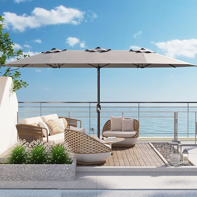 Garvee 13ft Patio Umbrella with Double Canopy, Premium Commercial Extra Large Market Umbrella for Outdoor Dining Sets, Resort Patios and Backyard Entertainment Areas, w/o Base