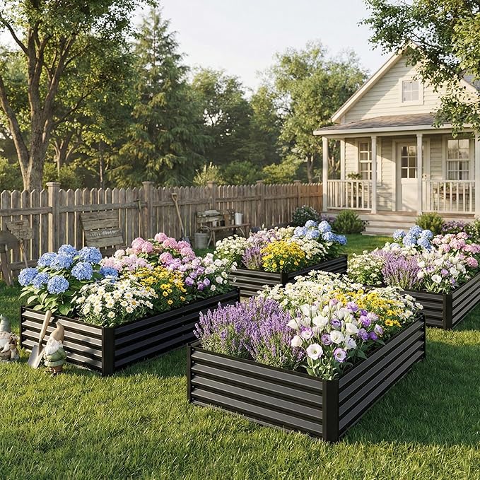 SUPERLELE 6x3x1ft Black Metal Raised Garden Beds, Thickened Color Steel Planter Box for Outdoor Vegetables & Flowers, 72" L x 36" W x 12" H
