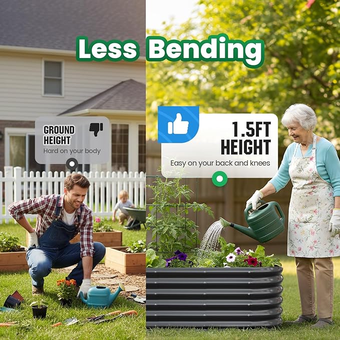 Quictent Galvanized Raised Garden Bed Kit, 6x3x1.5 ft Oval Metal Planter Box Tall for Vegetables Outdoor Backyard, Strengthened by Crossbar, Dark Gray