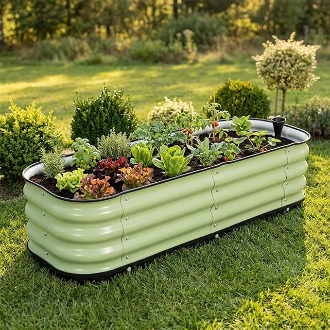 COWVIE Galvanized Raised Garden Bed Kit with Self Watering System, Metal Outdoor Planter Garden Boxes with Drainage Plugs for Vegetables, Herbs, Flowers