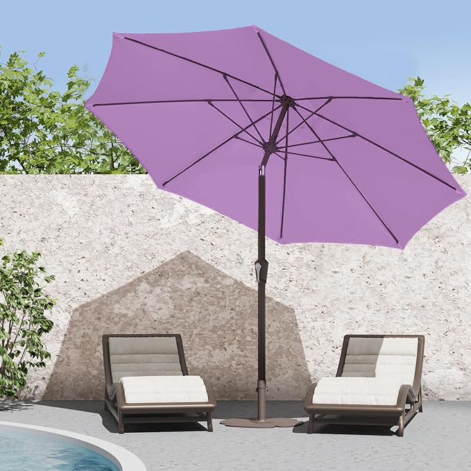 PatioKingdom 9FT Patio Outdoor Umbrella-UPF 50+ Sun Shade with Wind Vent, Push-Button Tilt & Smooth Crank Lift, Rust-Resistant Fiberglass Frame for Garden, Backyard,Yard