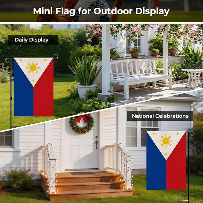 The Philippines Garden Flag 12 x 18 Inch, Filipino Yard Flag Double Sided Burlap Outdoor Decor for Porch, Lawn, Mailbox, National Celebrations