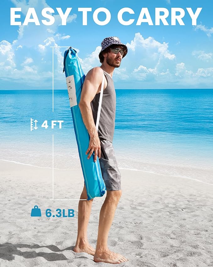 OutdoorMaster Beach Umbrellas for Sand with Sandbag & Anchor, 7.2ft Adjustable Umbrella for Beach Heavy Duty Wind, Portable UPF50+ Sunshade with Carry Bag for Patio