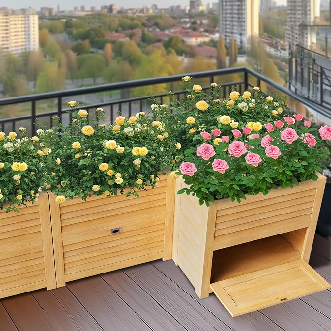 DoCred Wooden Raised Bed Garden with Storage Box, 34" x 18" x 30" Elevated Large Planter Box for Herbs, Vegetables, Flowers Backyard Patio Gardening Balcony