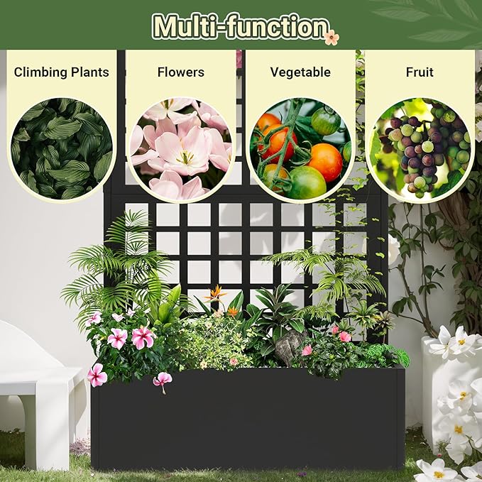 Metal Planter with Trellis 72" x 36’’ x 16", Raised Garden Bed with Trellis, Planter Box with Privacy Screen for Climbing Plants, Flowers, Vegetables, Fruits