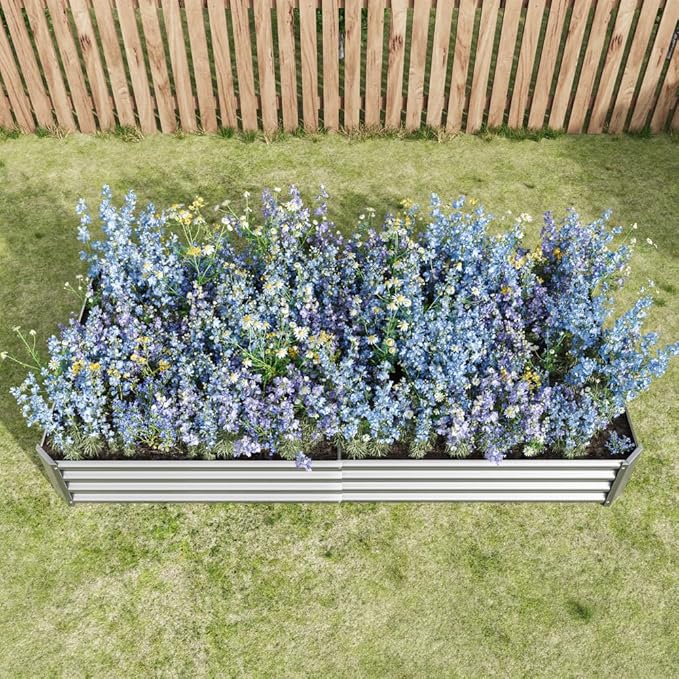 Metal Raised Garden Bed for Outdoor Use, 6 ft x 3 ft x 1 ft Rectangle Planter Box for Vegetables, Flowers, and Herbs - Silver (Silver with 8x4x1ft)