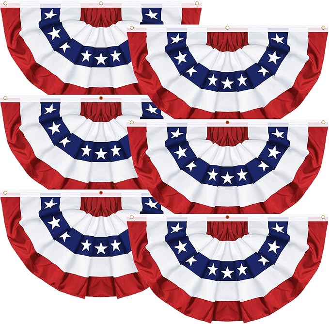 6 Pack 1.5 X 3 FT American Bunting Flag 4th of July Decorations, USA Pleated Fan Flag Fourth of July Patriotic Half Fan Banner 100% Polyester Fourth of July Independence Day Outdoor Decor Memorial Day