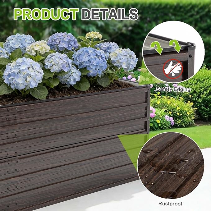 Metal Raised Garden Bed 8x4x2 FT, Outdoor Galvanized Planter Box with 4 Reinforced Bars,Rectangle Vegetable & Flower Beds for Herbs, Fruits, Planting (8x4x2FT-1PC)