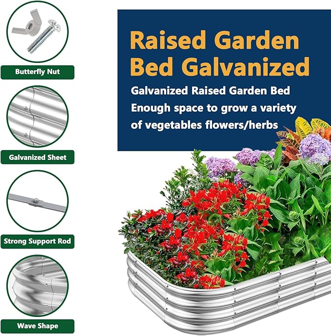 Galvanized Raised Garden Beds, Outdoor Raised Garden Boxes, Oval Large Bottomless Metal Elevated Garden Bed Planter Box for Vegetables, Fruits, Flower (1pcs, 5x3x1 ft)