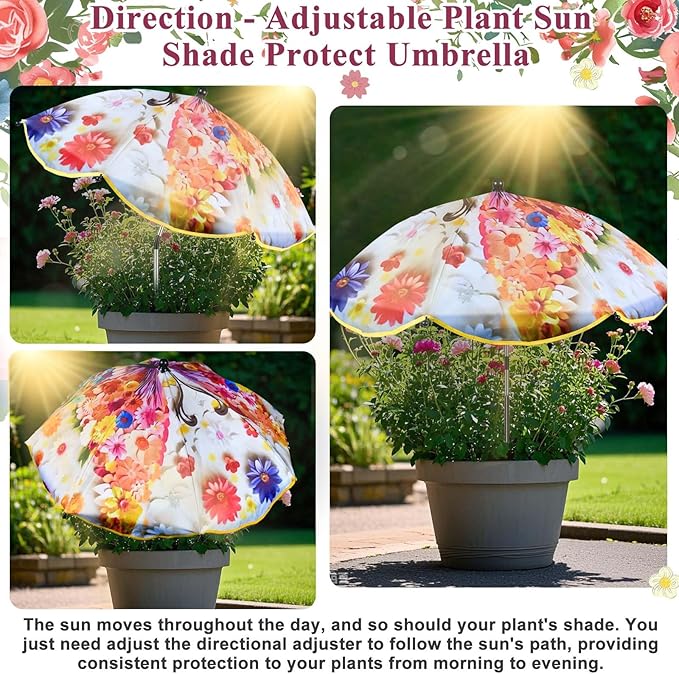 Plant Umbrellas for Outdoor Plants 50inch Higher 26inch Canopy Adjustable Angles Plant Shade Umbrella Sturdy Garden Shade Cover Sun Protection Umbrella for Potted Plants Garden Bed Flower Pot