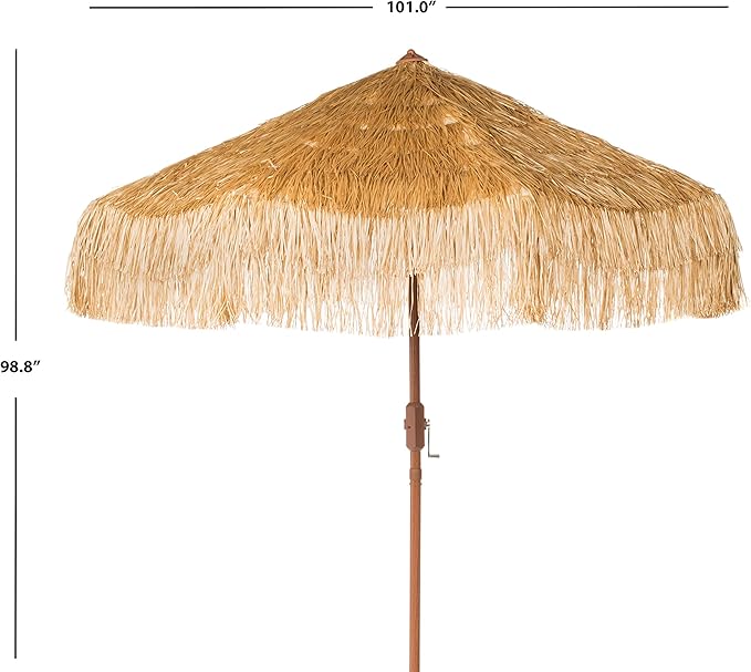 SAFAVIEH 9ft Outdoor Patio Umbrella, Tiki Collection, Tan, Crank, UV Resistant for Deck, Backyard, Pool (PAT8012A)