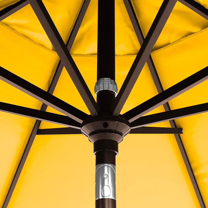 California Umbrella 5-Year-Non-Fading, 9Ft Premium Patio Umbrella, Hand-Crank, Button-Tilt, Bronze Frame, Solution Dyed Lemon Fabric