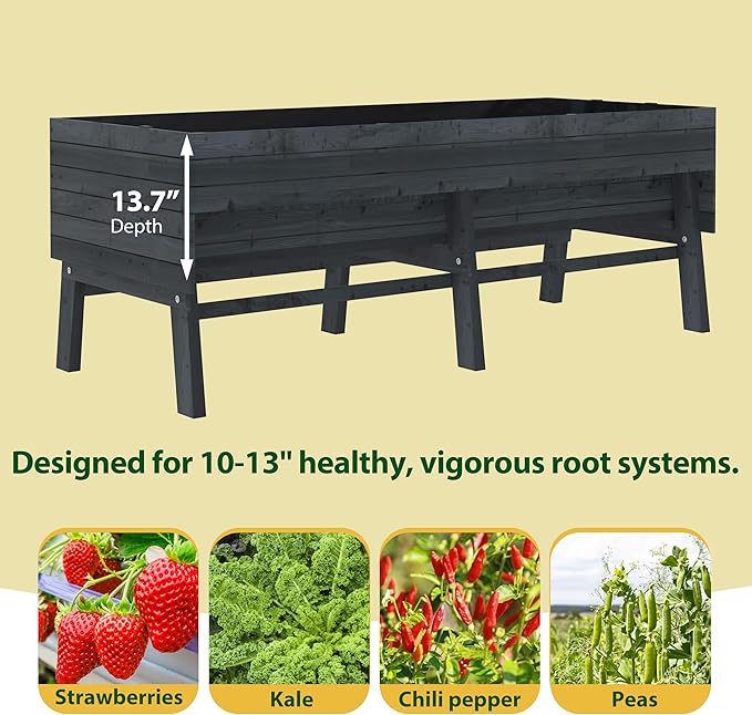 6x3x2FT Raised Garden Bed with Legs, Large Outdoor Elevated Wood Planted Box with Liner for Vegetable, Flower, Backyard, Patio, Gray
