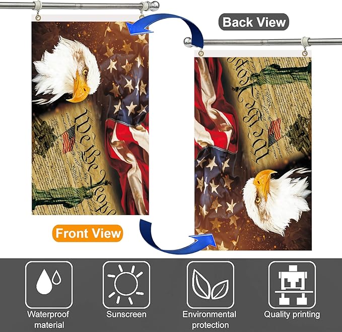 Statue of Liberty Double Sided Rustic Constitution Flag, 3x5 Ft, 3Ply Vintage American Bald Eagle Flags For Outdoor, 4th Of July Patriotic Memorial Independence Banner
